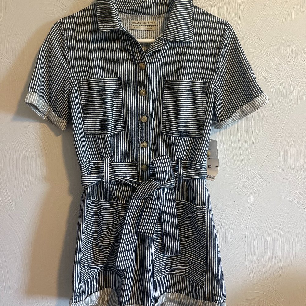 Urban Outfitters Denim Blue and White Striped Romper, S